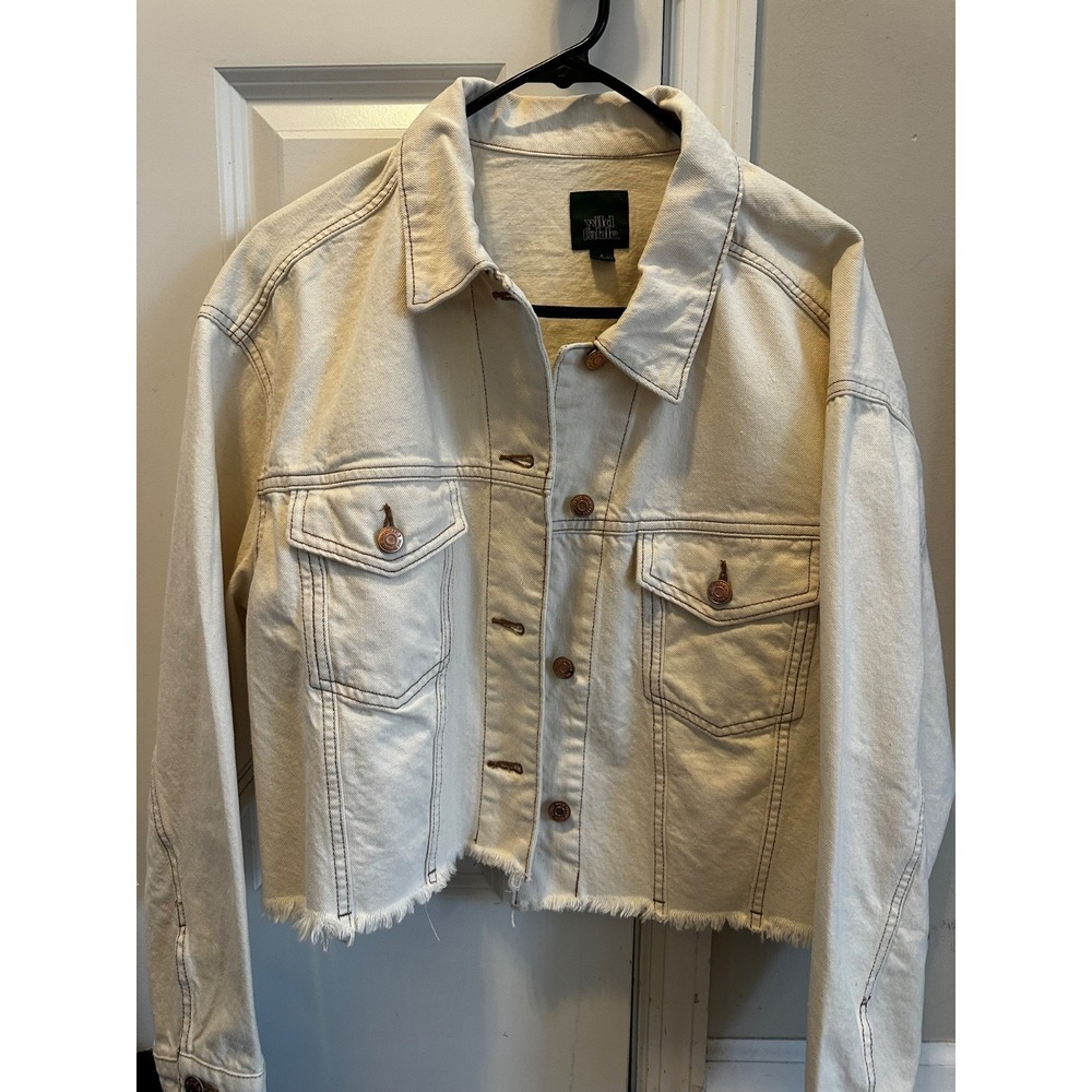 Women's Cropped Denim Trucker Jacket - Wild Fable Cream S